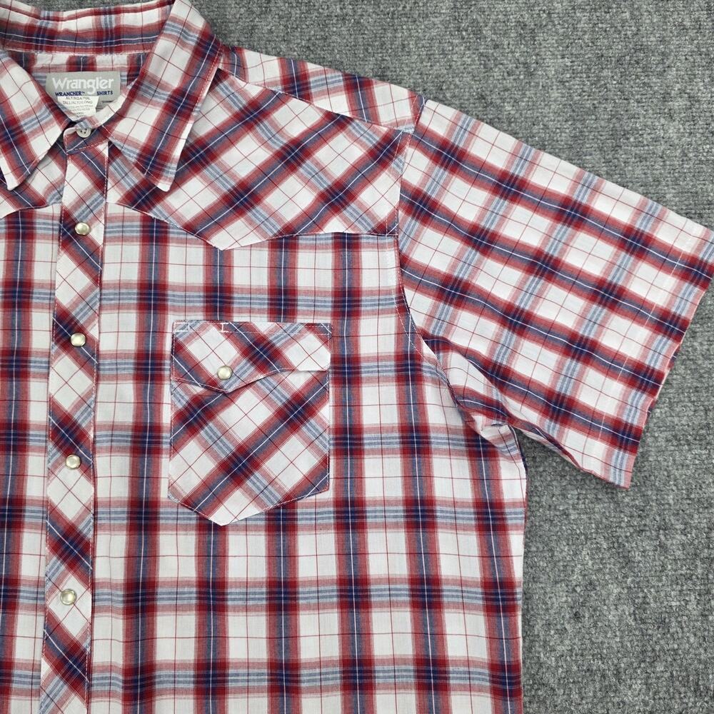 Wrangler Shirt Mens XLT Red White Blue Plaid Wrancher Pearl Snap Western Rodeo - Picture 14 of 15
